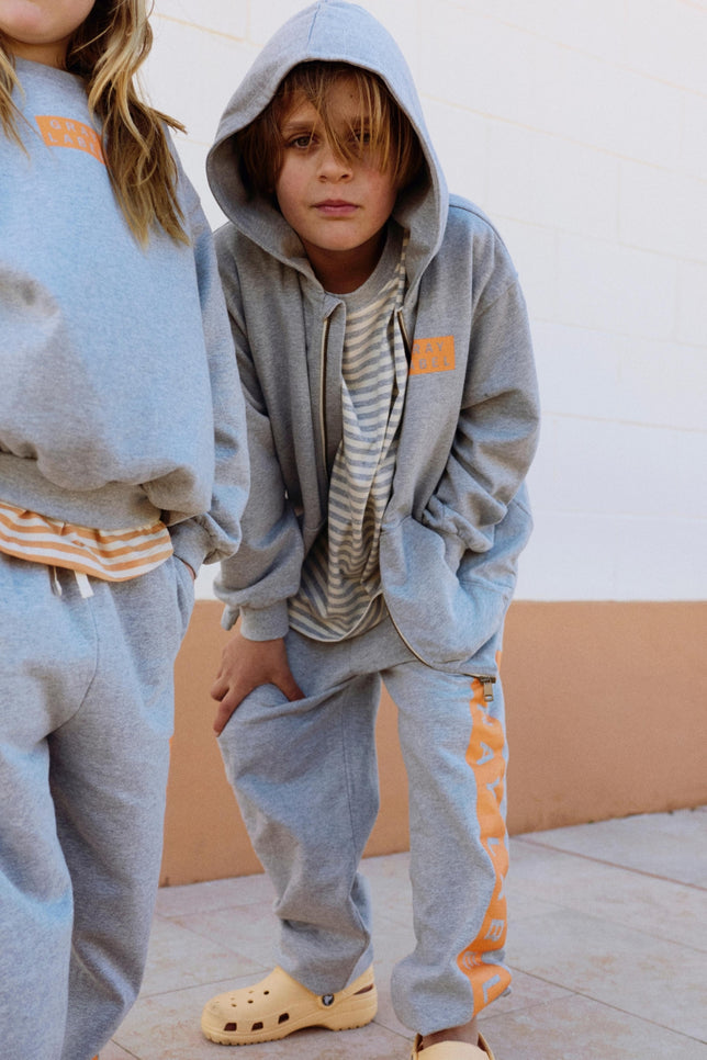 Logo Hooded Cardigan with Zip | Gray Melange - Bright Melon