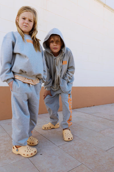 Logo Track Pants | Gray Melange - Bright Melon