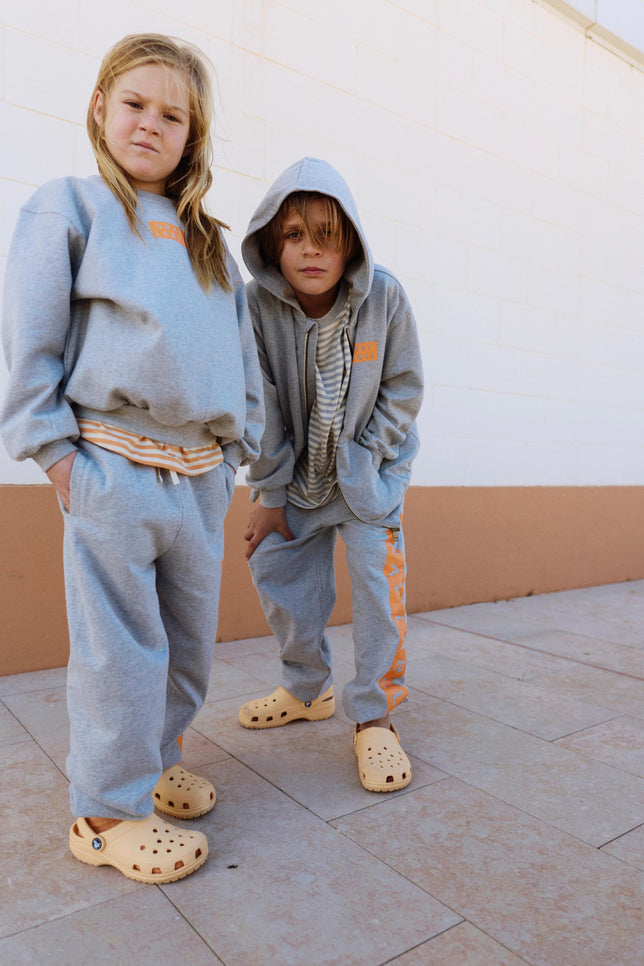 Logo Track Pants | Gray Melange - Bright Melon