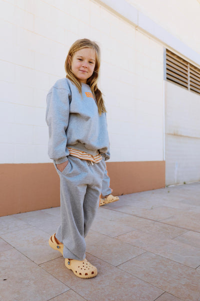 Logo Dropped Shoulder Sweater | Gray Melange - Bright Melon
