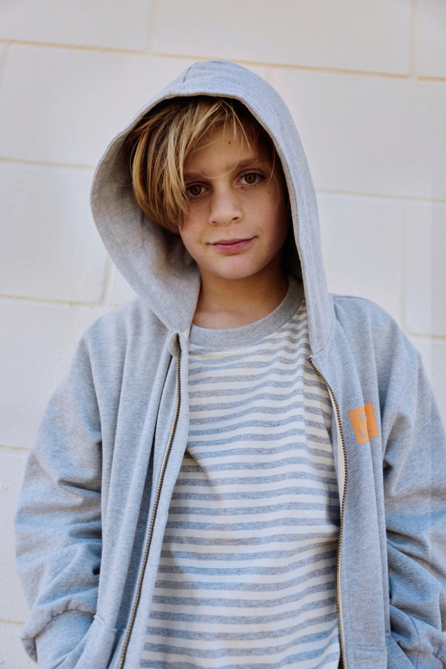 Logo Hooded Cardigan with Zip | Gray Melange - Bright Melon
