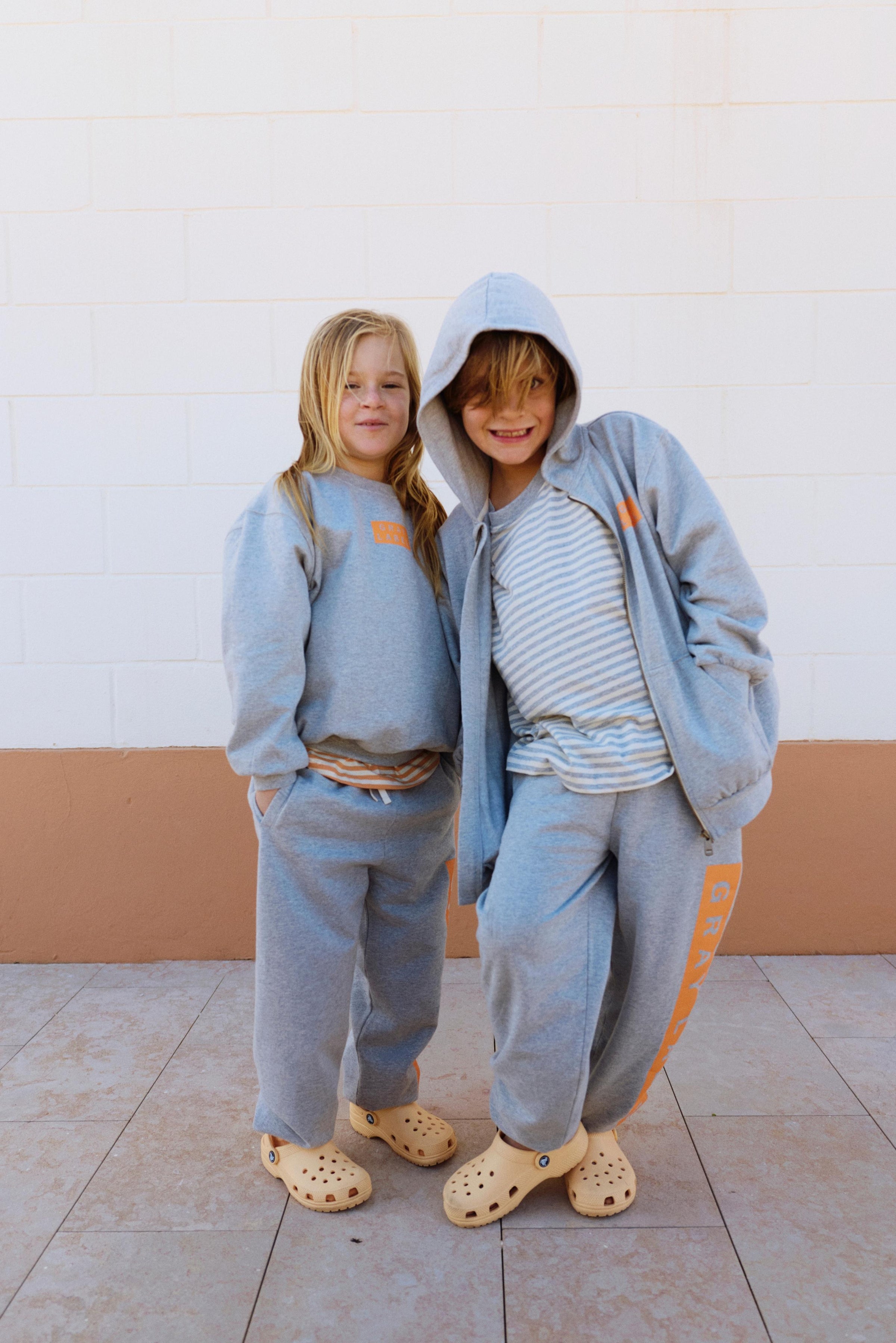 Logo Hooded Cardigan with Zip | Gray Melange - Bright Melon