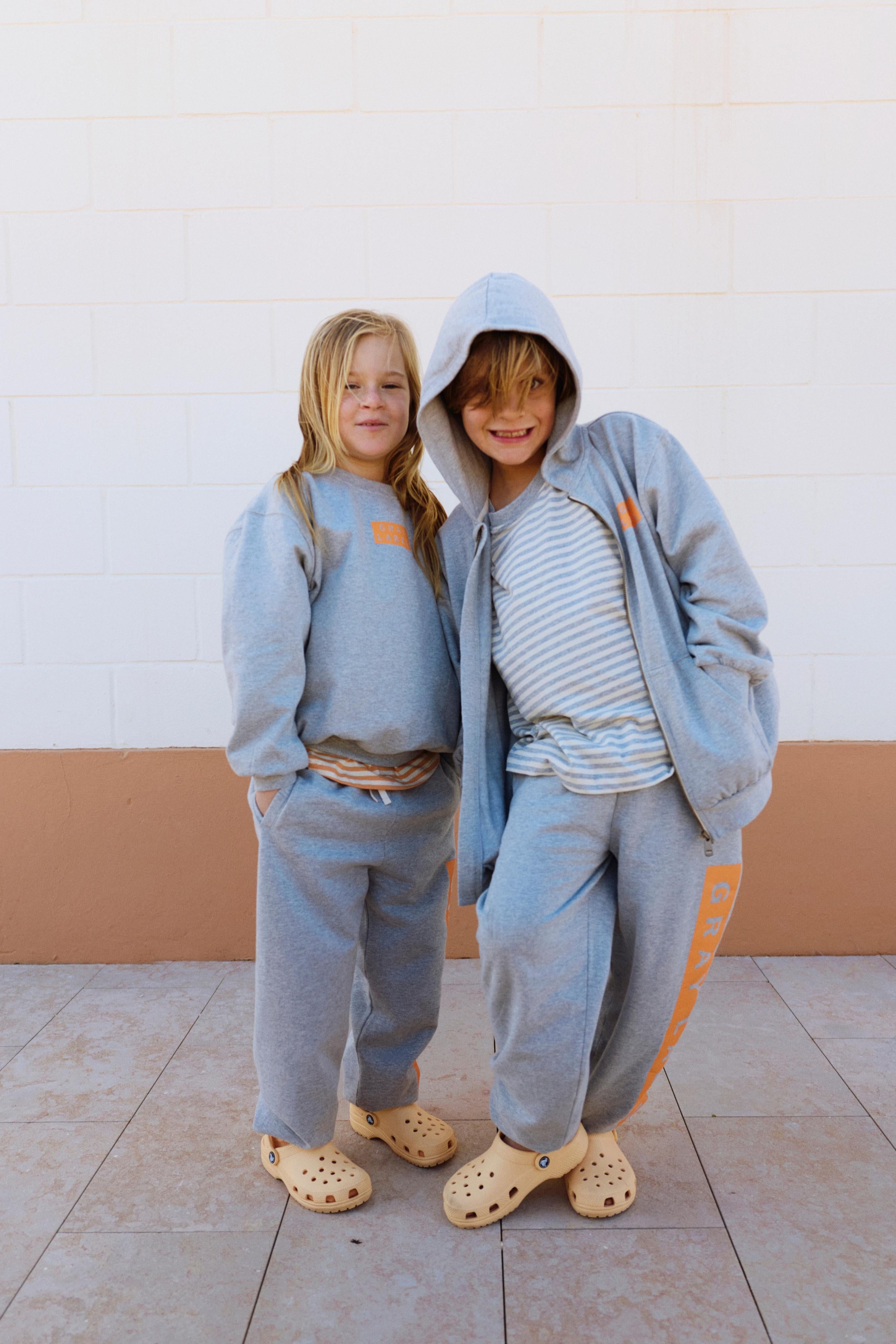 Logo Hooded Cardigan with Zip | Gray Melange - Bright Melon