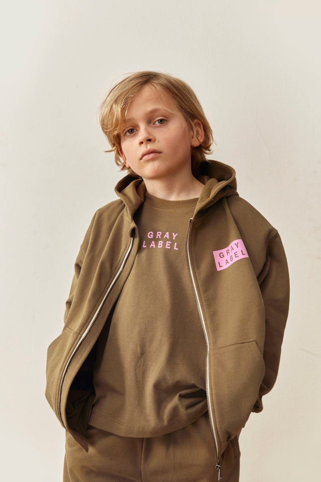 Logo Hooded Cardigan with Zip | Woody - Bubblegum