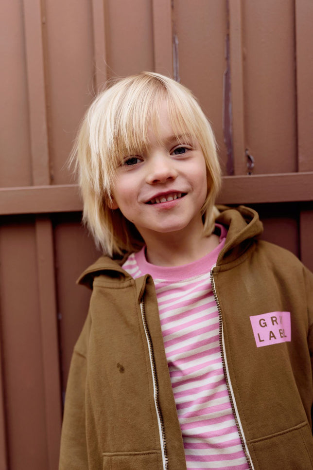 Logo Hooded Cardigan with Zip | Woody - Bubblegum