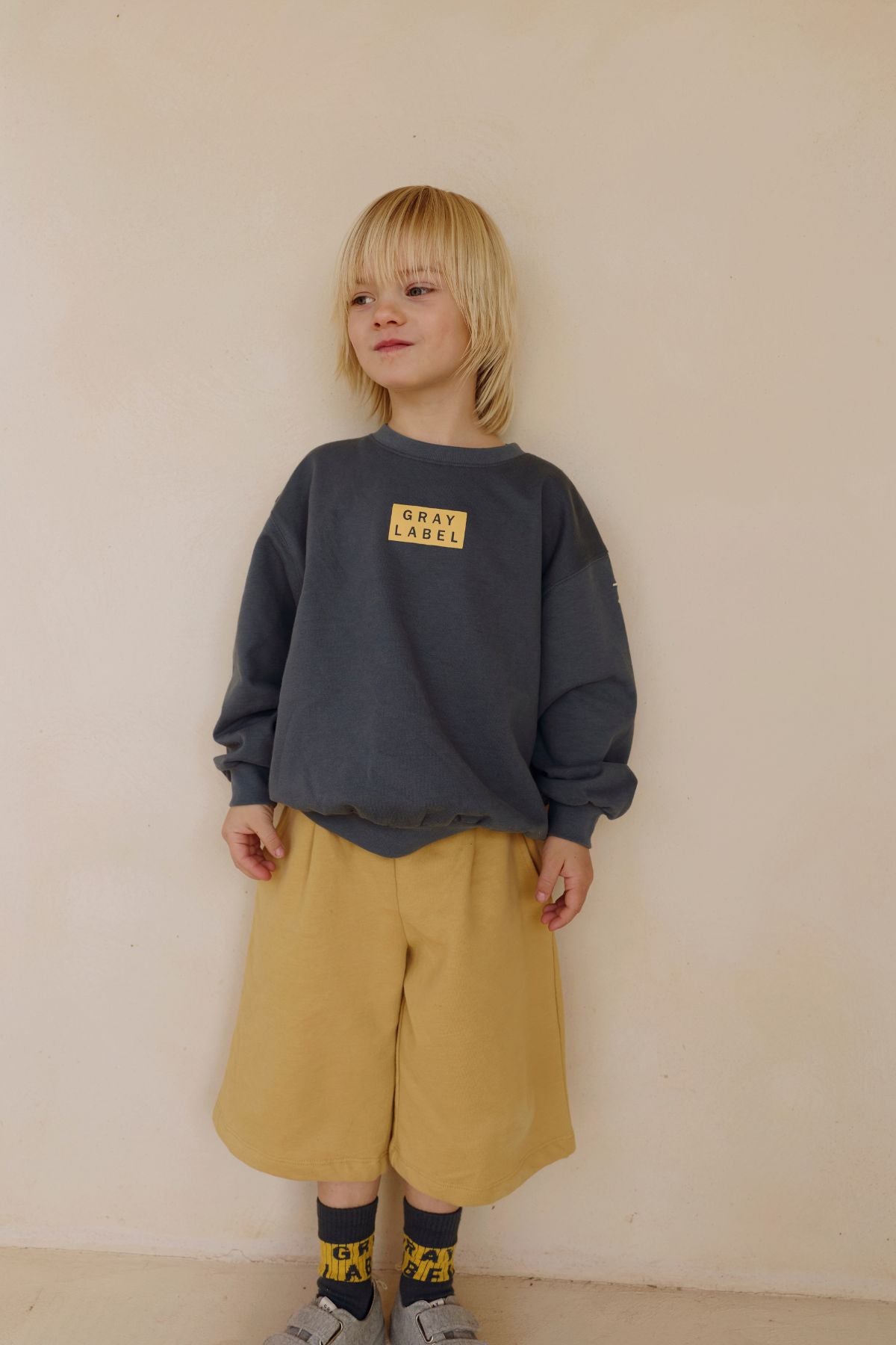 Logo Dropped Shoulder Sweater | Blue Gray - Bright Cookie