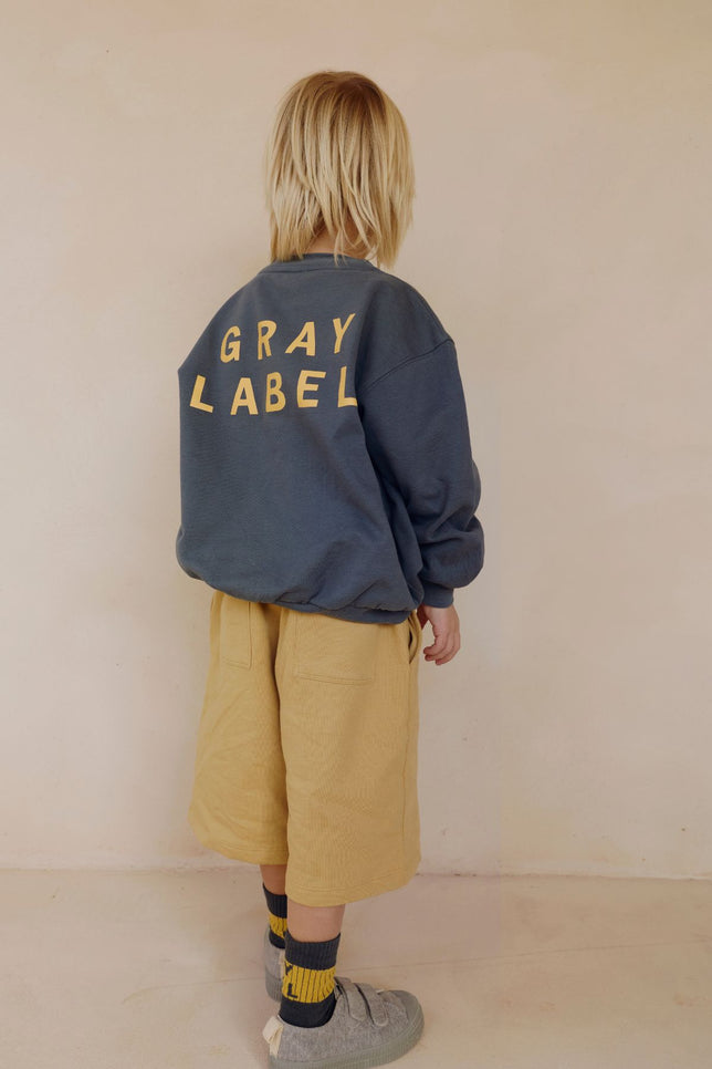 Logo Dropped Shoulder Sweater | Blue Gray - Bright Cookie