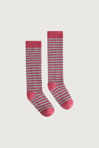Long Ribbed Socks | Cherry - Sky