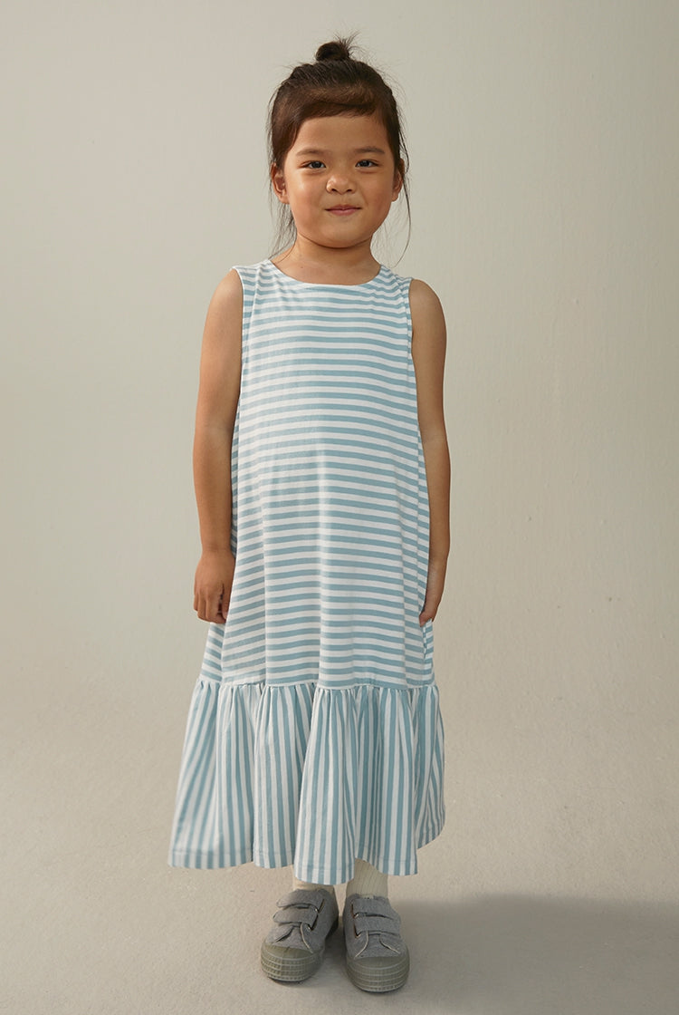 Frill Dress GOTS | Sky - Off White