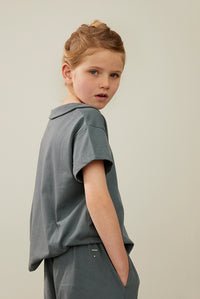 Boxy Collar Top GOTS | Blue Grey