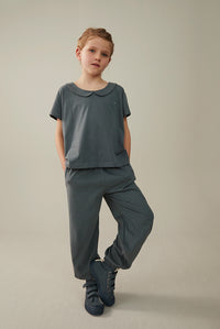 Boxy Collar Top GOTS | Blue Grey