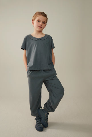 Boxy-Top mit Kragen | Blue Grey