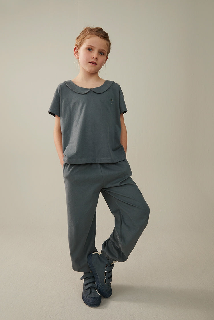Boxy Collar Top GOTS | Blue Grey