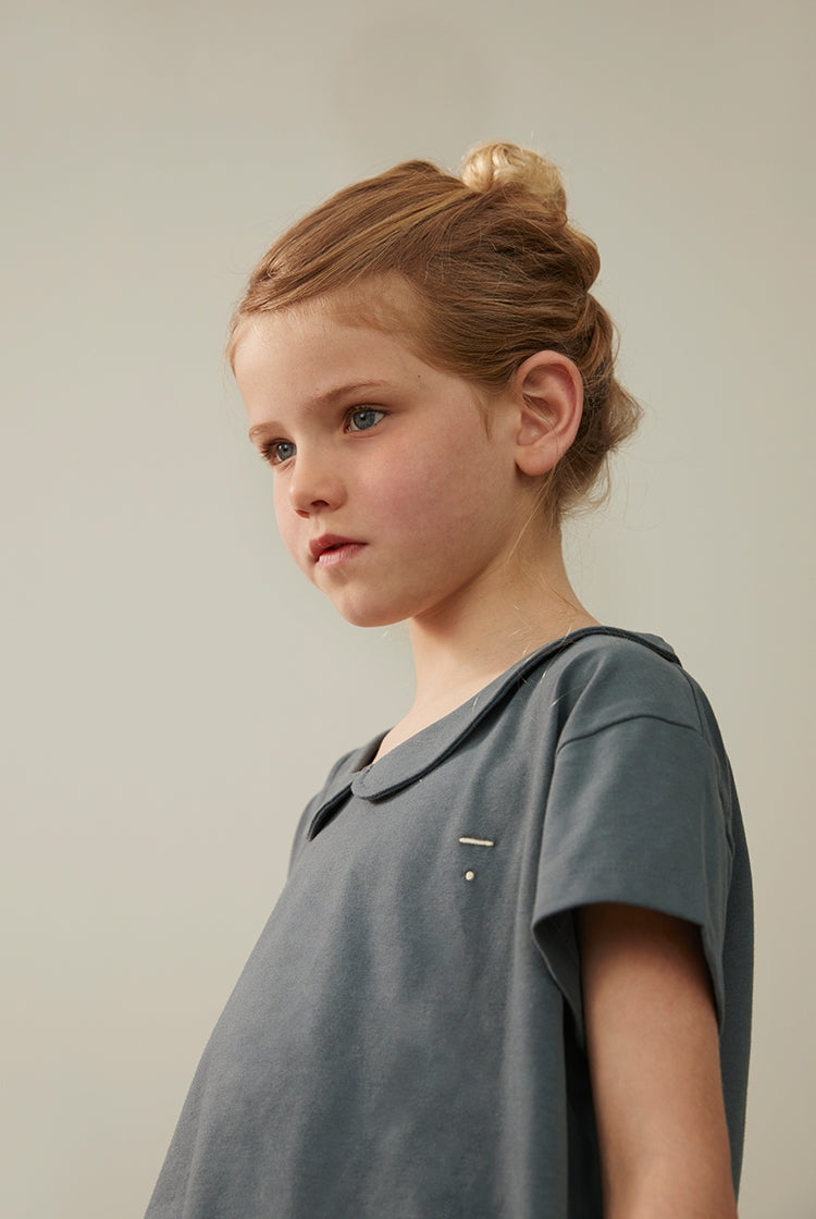 Boxy Collar Top GOTS | Blue Grey