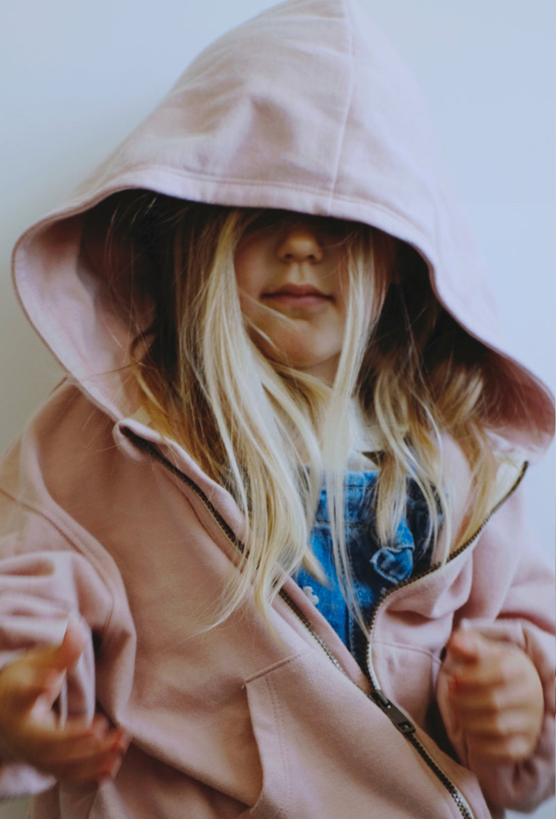 Hooded Cardigan with Zip | Faded Pink