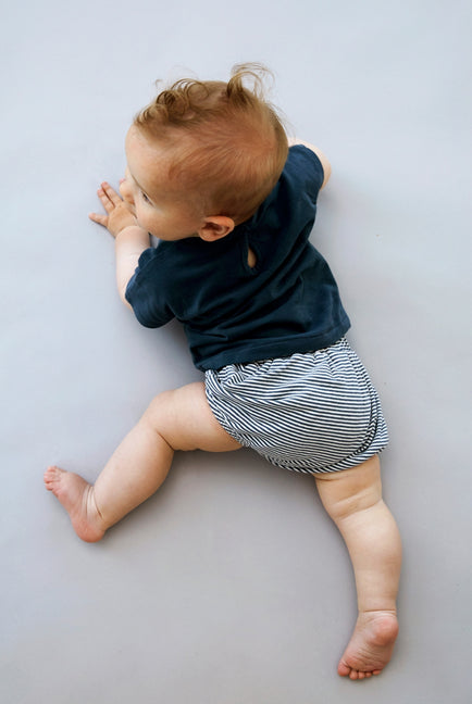 Baby kurzes Pluderhöschen | Blue Grey - Cream