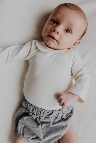 Baby Collar Onesie | Gray Melange - Cream