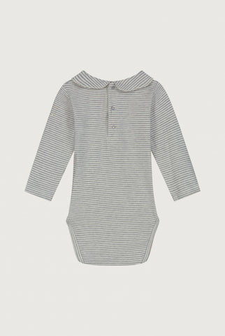 Baby Collar Onesie | Grey Melange - Cream