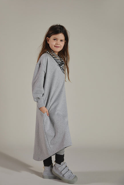 Oversized Circle-cut Dress | Grey Melange