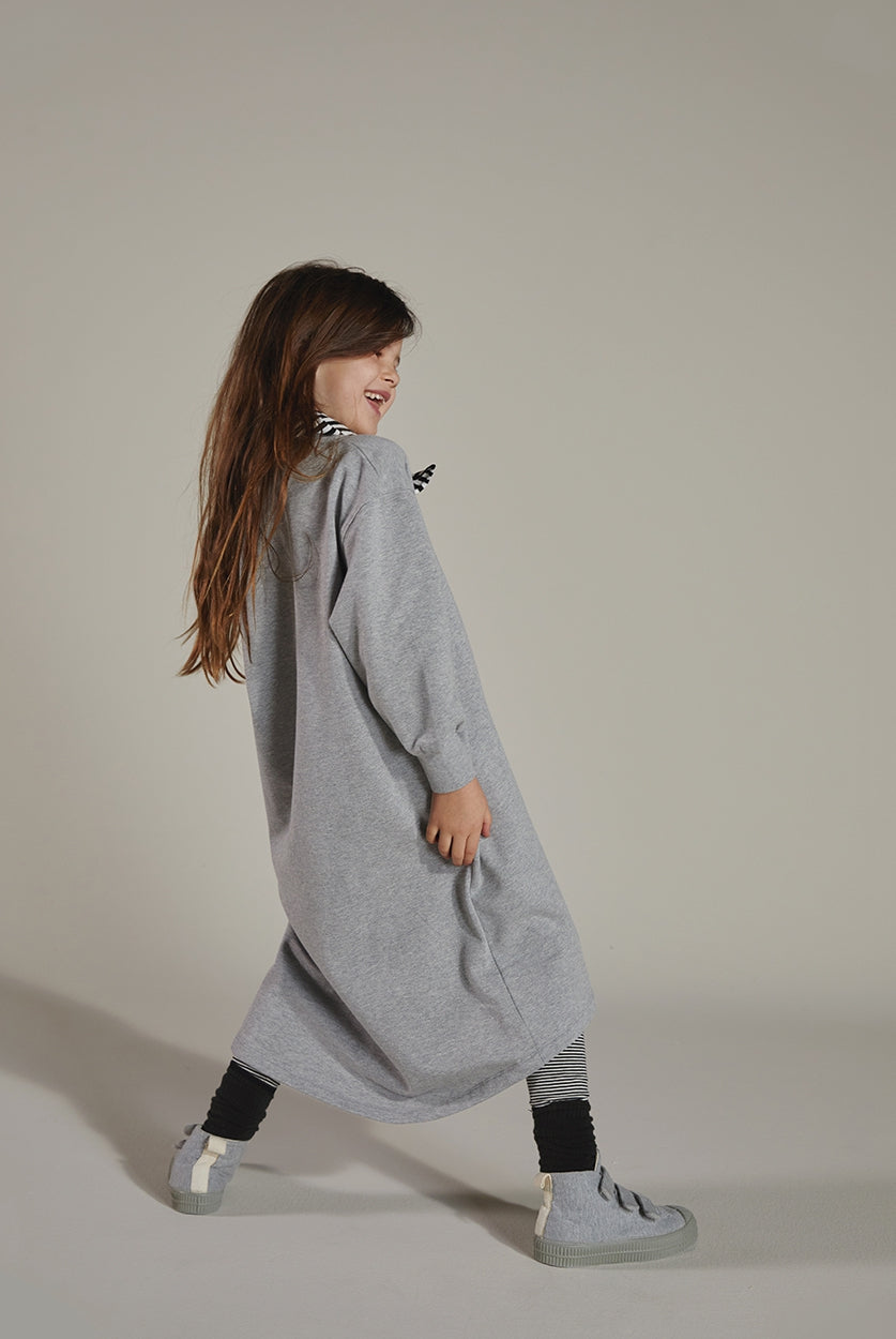 Oversized Circle-cut Dress | Grey Melange