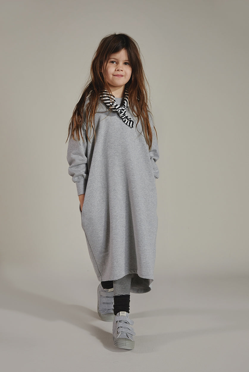 Oversized Circle-cut Dress | Grey Melange