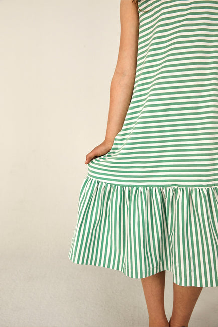 Frill Dress | Bright Green - Off White