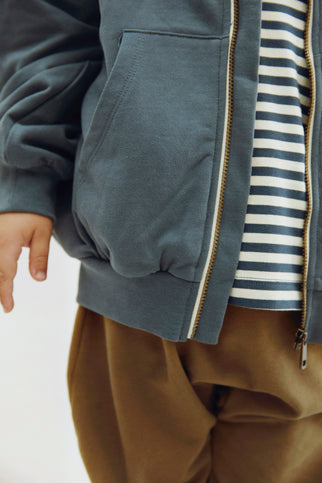 Hooded Cardigan with Zip | Blue Gray