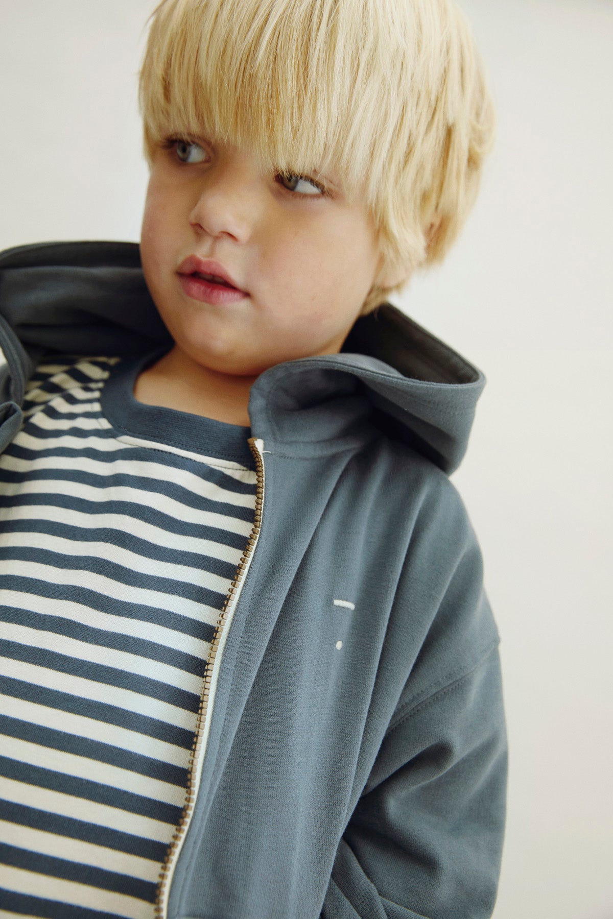 Hooded Cardigan with Zip | Blue Gray