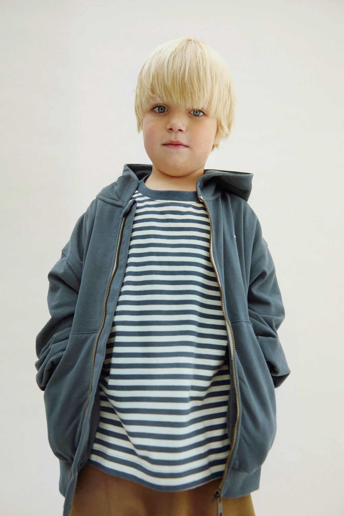 Hooded Cardigan with Zip | Blue Gray