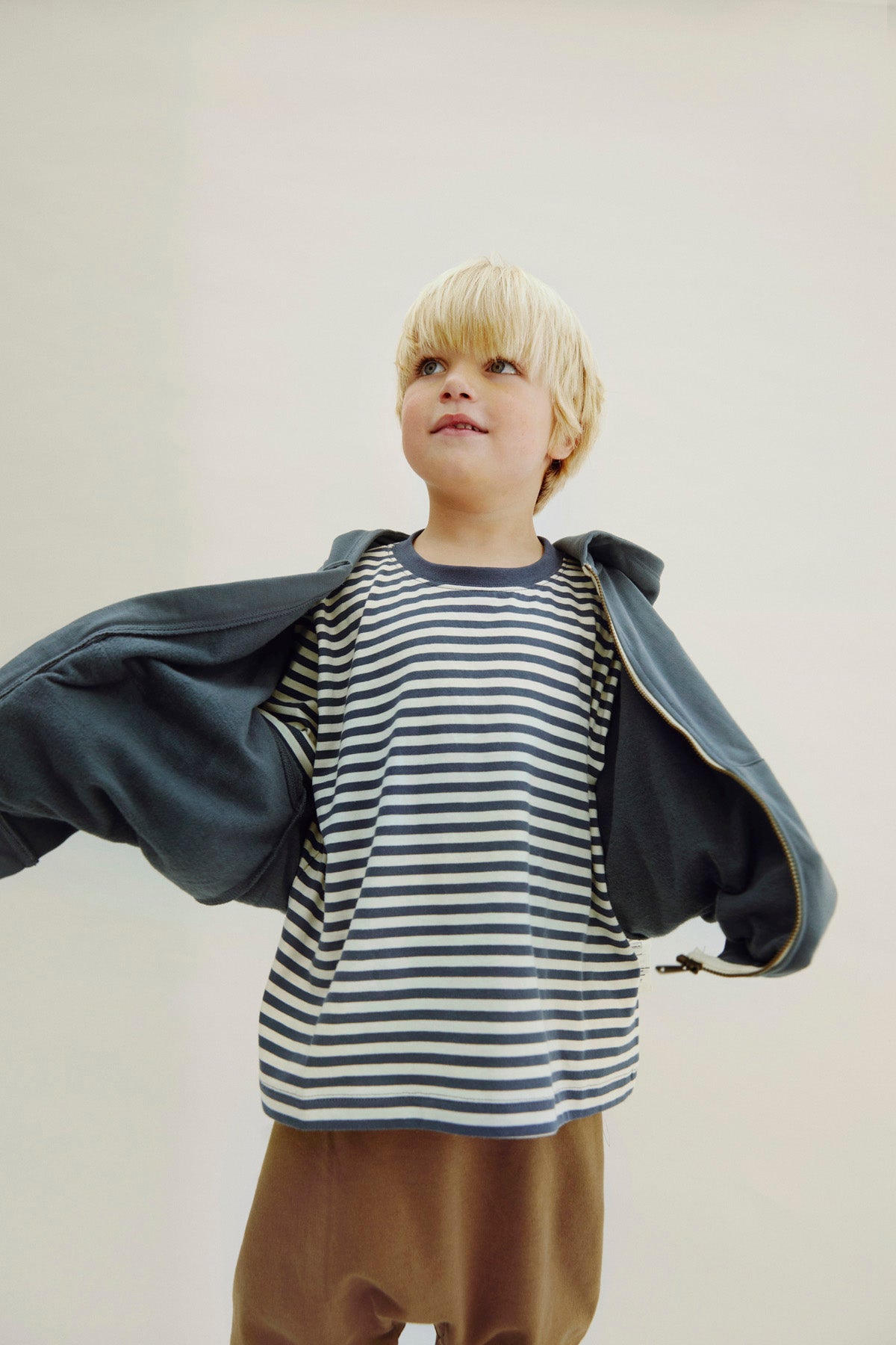 Hooded Cardigan with Zip | Blue Gray