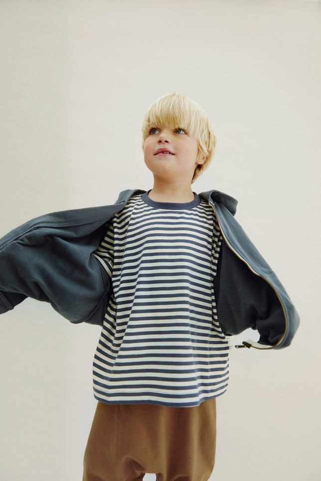 Hooded Cardigan with Zip | Blue Gray