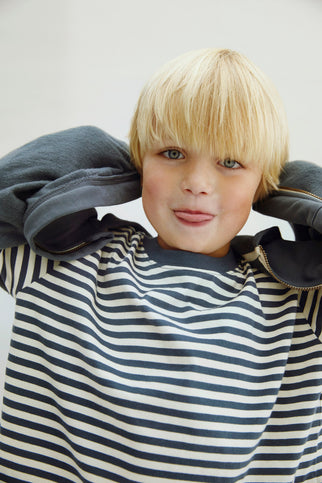 Hooded Cardigan with Zip | Blue Gray