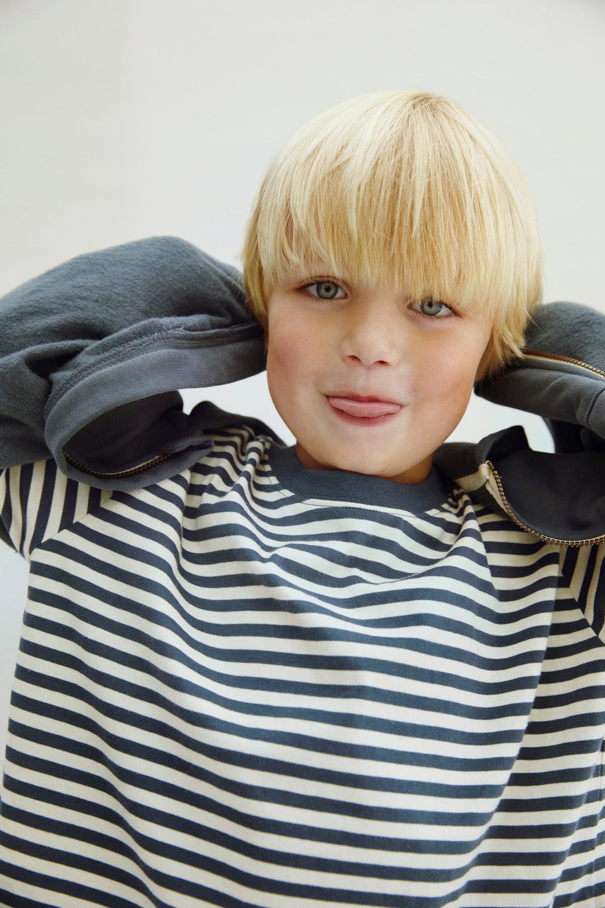 Hooded Cardigan with Zip | Blue Gray