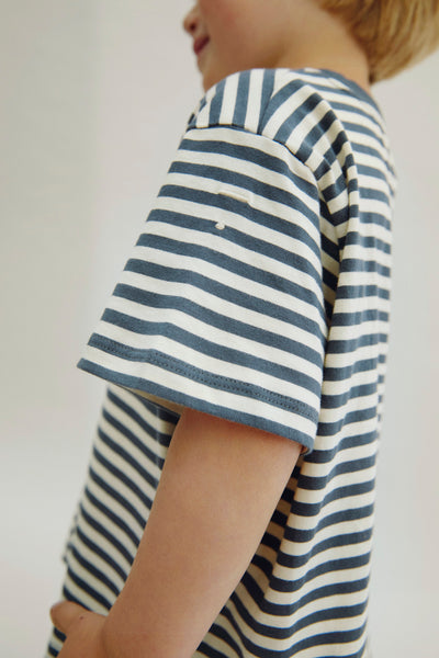 Oversized Tee | Blue Gray - Cream