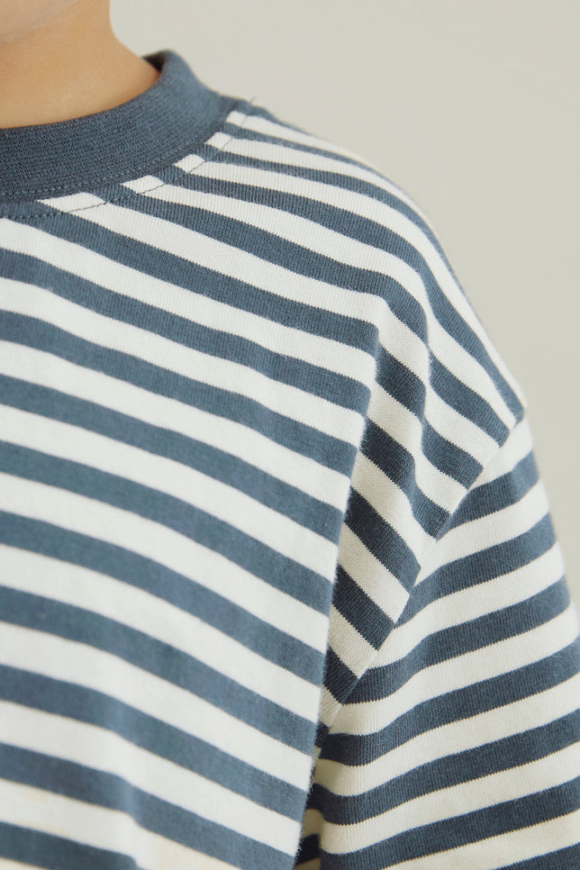 Oversized Tee | Blue Gray - Cream