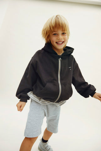 Hooded Cardigan with Zip | Pirate Black