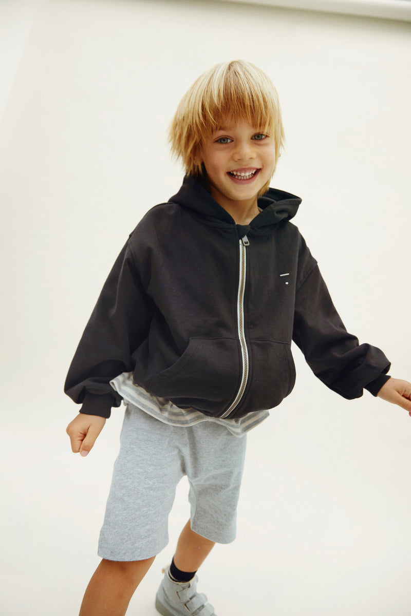 Hooded Cardigan with Zip | Pirate Black